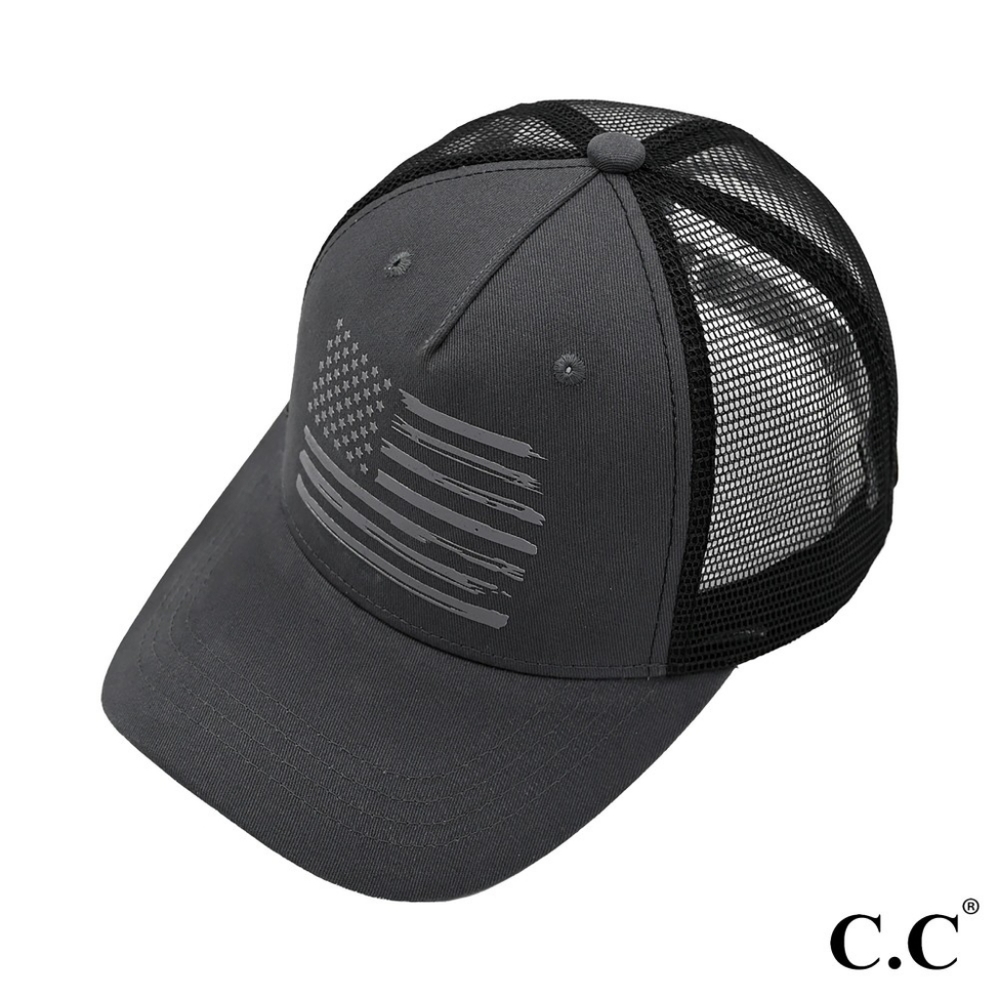 New American Flag Trucker Cap Hat Grey